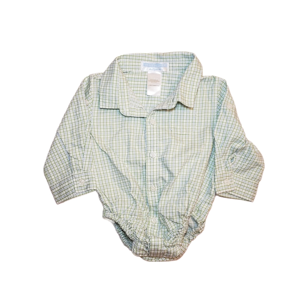 Janie and Jack 3-6m Layette Long Sleeve Plaid Button Down Bodysuit Shirt